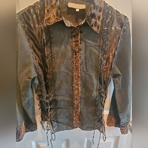 Martina Collection Burano Italy brown blouse sz XL